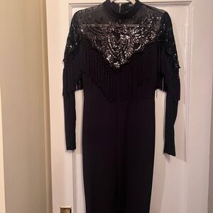 Black Sequin Fringe Jumpsuit